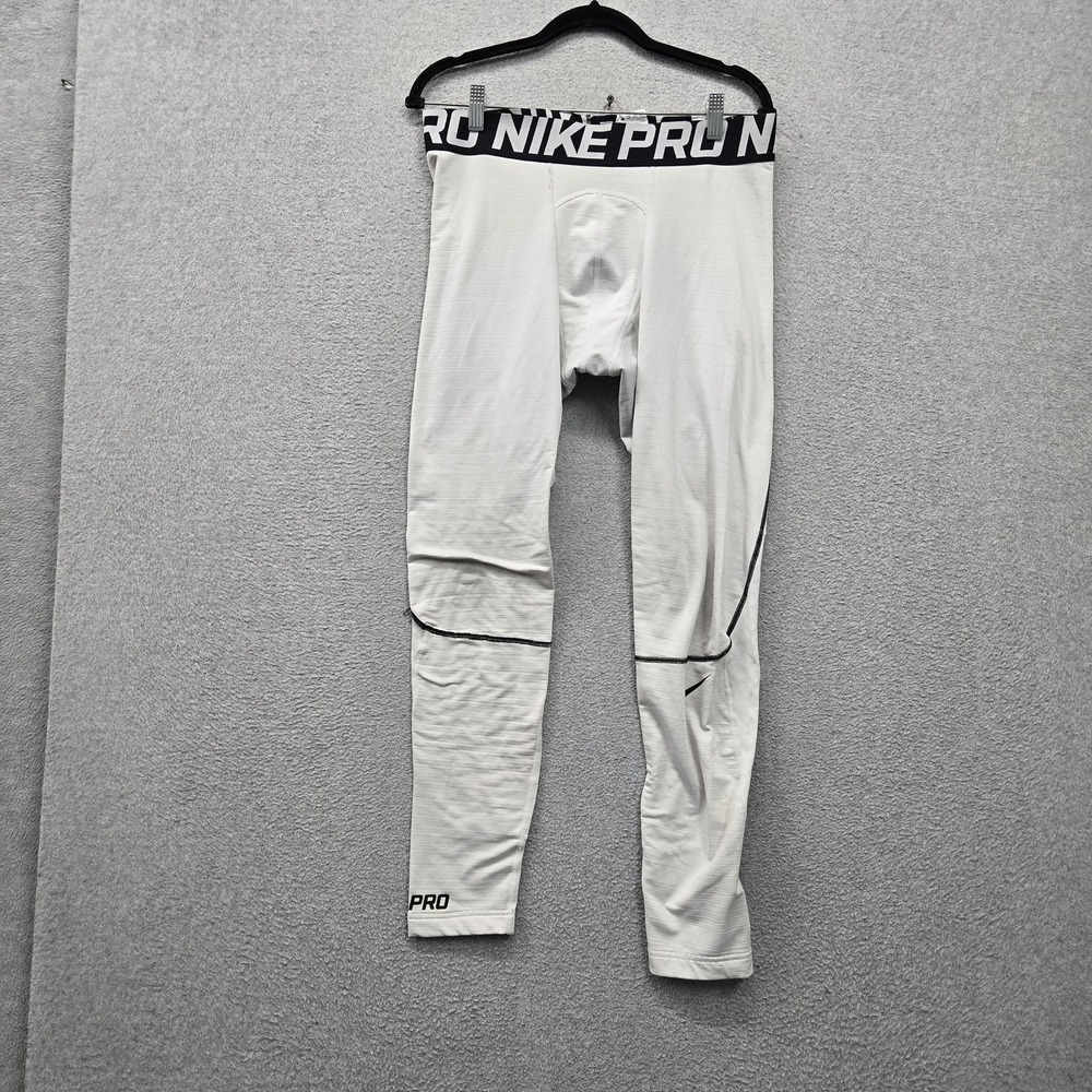 Nike Men Activewear Pants XL White Nike Pro Hyperwarm Compression Logo Slim